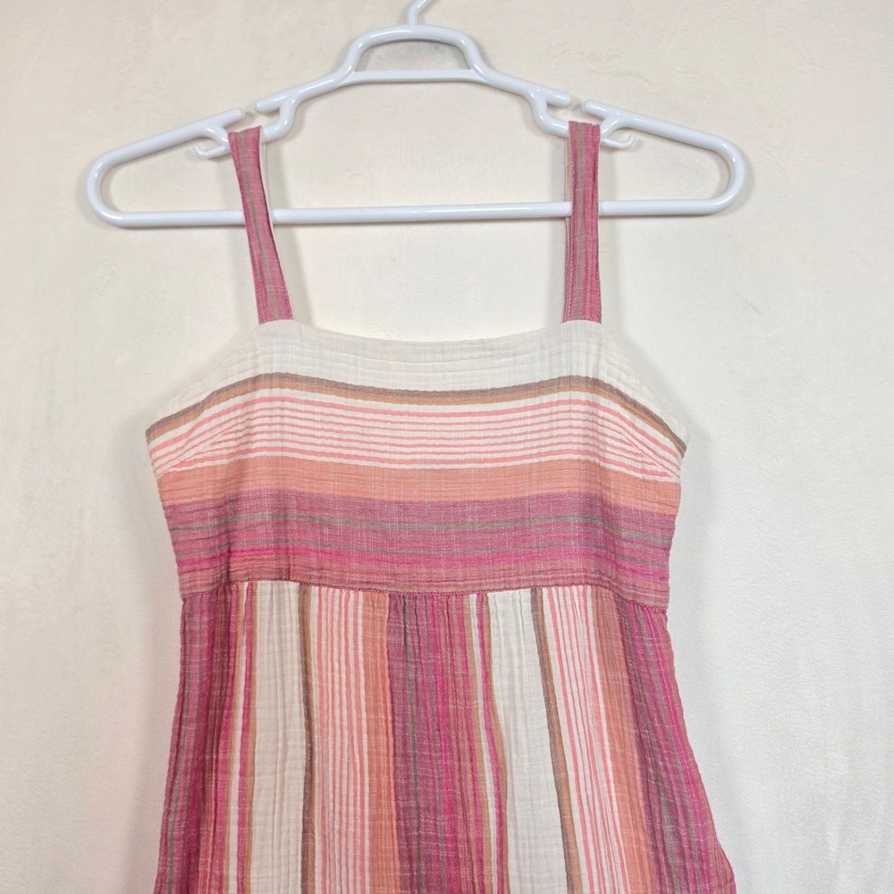 Faherty Sarah Tiered Maxi Dress Womens M Pink Coastal Boho Festival Oia Stripe - Picture 12 of 16